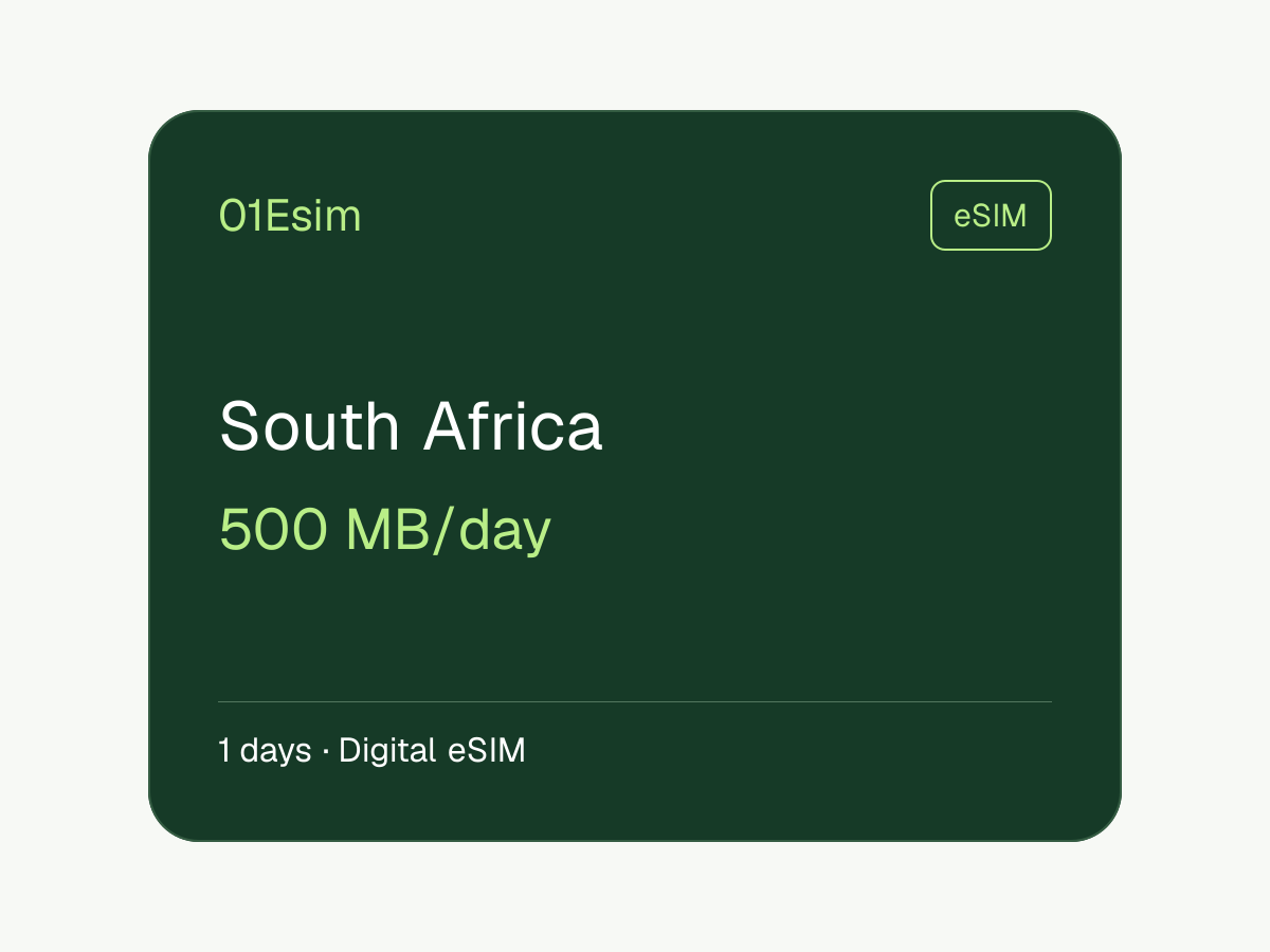 eSIM: Sudáfrica · 500 MB/día · 1 día